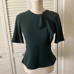BCBG Maxazria blouse. Color Fern Green‎ Size XXS open back ruffle front detail